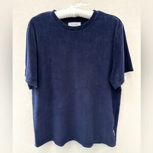 OVADIA & SONS Men’s Navy Terry Cloth T-Shirt Soft Cotton Blend Tee | Size Medium